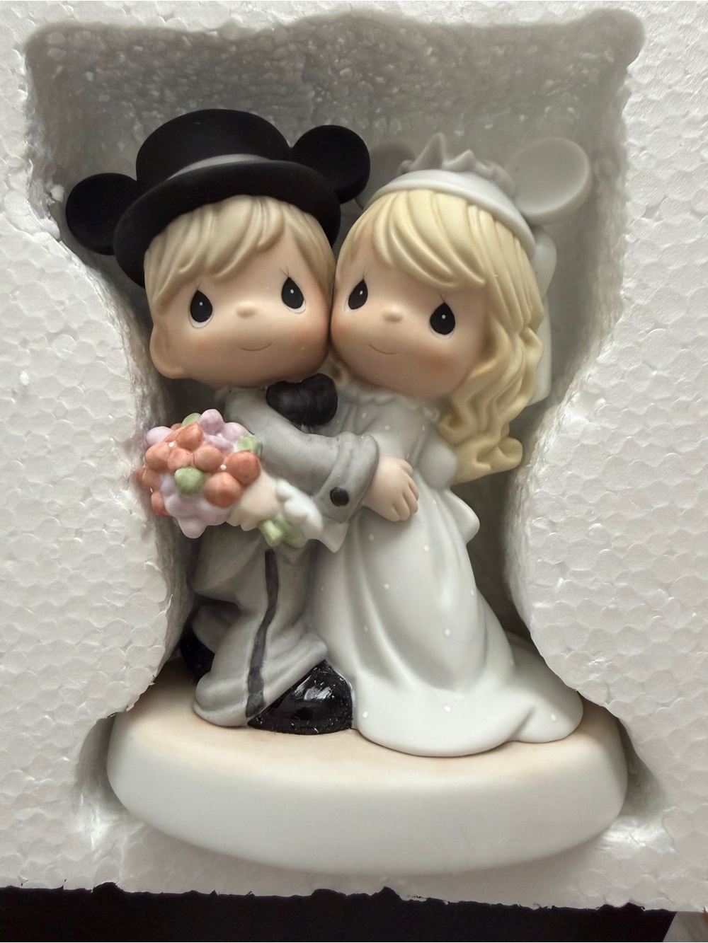 Precious Moments Bride and Groom Figurine in White, Black & Pink
